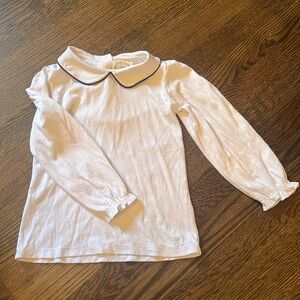 TBBC white cotton blouse with navy piping. Size 6.